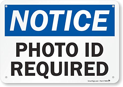 SmartSign-S-5218-PL-10 Известување-Потребно е ID на фотографија знак | 7 x 10 пластична црна/сина боја на бело