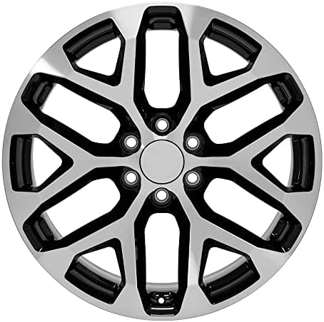 ОЕ Wheels LLC 22 инчен раб одговара на Chevy Silverado Snowflake Wheel CV98B 22x9 Mach'd Black Wheel Hollander 5668