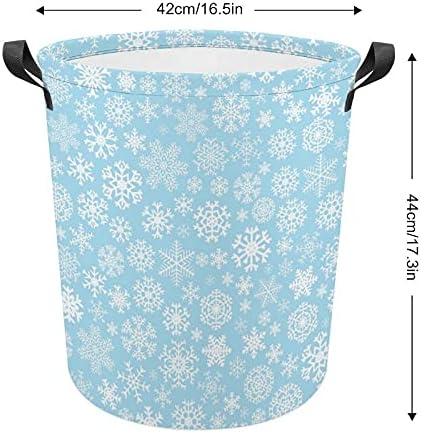 Кошница за перење FODUODUO Снегулки со снегулки сини алишта со рачки со преклопување на валкана облека за складирање на облека за спална