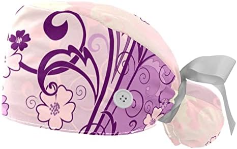 Работно капаче за жени со 2 пакети со копчиња лента вратоврска назад убава виолетова цветна долга коса капаци