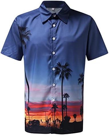 Мажи хавајски кошула со краток ракав, печатено летно летно копче за плажа