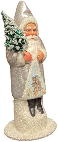 Компанија за трговија со врвни врвови Ино Шалер Сребрена Дедо Мраз со волк сцена германски сад за бонбони со маче