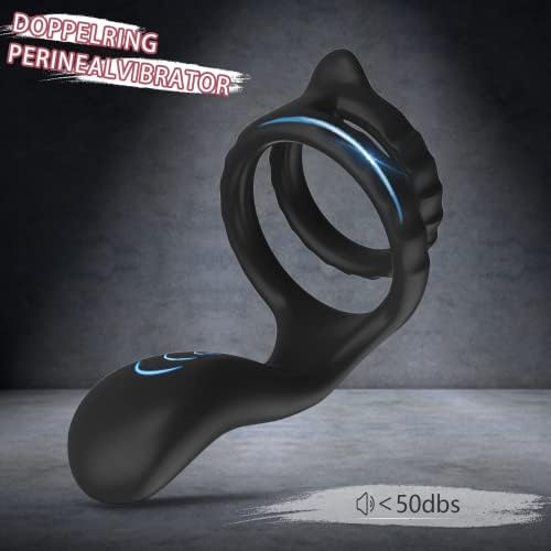 Вибрирачки прстен со двојни петел со затегнување на затегнување, вибратор на прстенот на пенисот со 10 режими на вибрации, сексуални