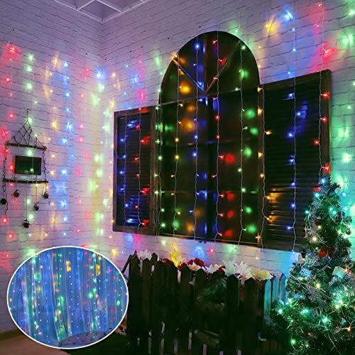 амадекохоме Завеса Светла Прозорец Завеса Стринг Светлина, 8 Режими ЛЕД Стринг Светла За Божиќ Соба Спална Соба Свадба Партија(Разнобојни)