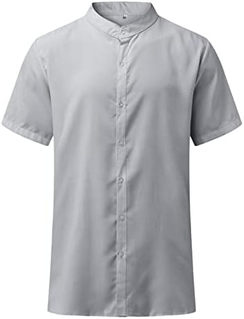 XXBR памучни постелнина кошули за мажи кратки ракави Хавајски лето цврста боја копче надолу маица опуштена плажа обични врвови морнарички