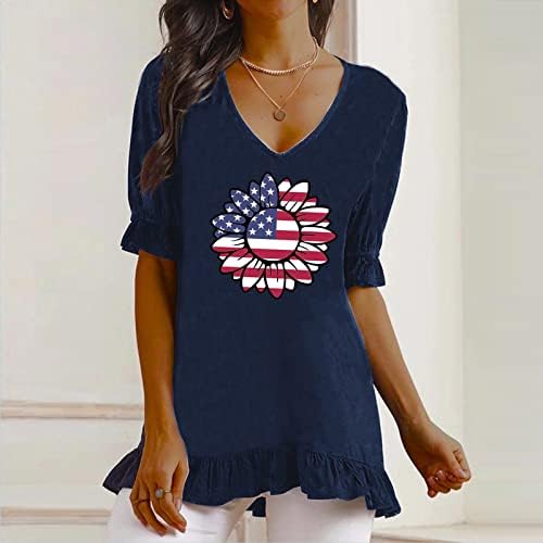 Патриотски кошули за жени маички со американско знаме летни обични врвови со кратки ракави teвезди