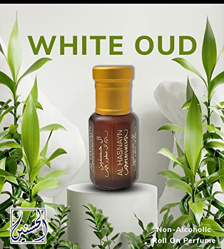 Al Hasnayn Enterprises White Oud Mens Mens Colen Парфем есенцијално масло за нафта Attar 6ml без алкохол, природен ууд парфеми мирис |