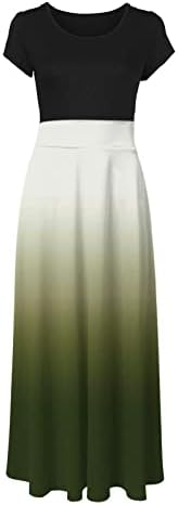 Плус фустан со големина за жени 2023 лето мода тенок цветни макси фустани екипаж со кратки ракави со висок половината, замав фустан