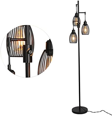XBWEI LED индустриска ламба за подни простории за кревети, со 3 висечки лабави на гроздобер стоење, дрвени ламби, црно, прекинувач за копче