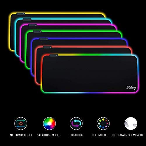 RGB гејмерска подлога за глувци, голема проширена мека LED подлога на глувчето со 14 режими на светлина, гума од гума за лизгање за компјутерска тастатура, 31,5 x11.8 x0.16