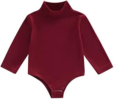 Yingisfitm бебе девојче Turtleneck маица ромпер со долг ракав леотард, цврста каросерија врвна есен зимска блуза за новороденче за новороденче