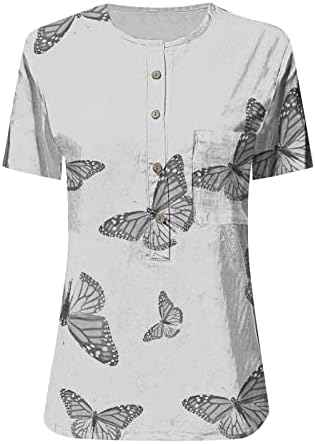 Женски резервоар врвови жени летни цветни шема копче блуза краток ракав удобен облечен маички основни маички маички жени жени