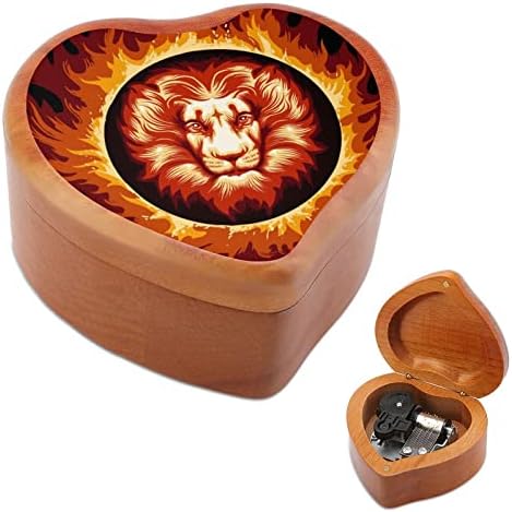 Лео во оган гроздобер дрвена часовна музичка кутија музичка кутија во облик на срцеви подароци за пријатели на семејството lубовници