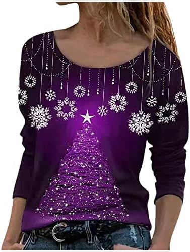 Симпатични 3/4 ракави Божиќни кошули за жени обични лабави графички маички лесни врвови за зимски пуловер врвови