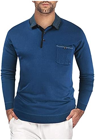 XXBR плетени кошули за мажи, предно копче на копчето Lapel Поло кошула со долги ракави деловни деловни врвови на волна од пад на
