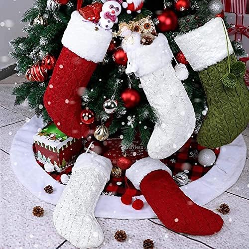 Mikoda Pack 5, 16 Единствена комбинација на плетени божиќни чорапи Бургундија и зелена и слонова коска од Божиќ за украс за украси за