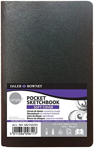 Daler -Rowney едноставно скица за џеб - 3,5in x 5.5in Sketchbook Sketchbook - црна скица од 24 страници за суви медиуми - цртање
