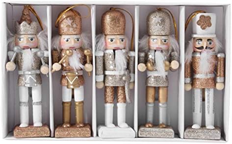 Абоофан подарок на отворено 5 парчиња дрвени оревици мини војници фигури на новогодишни кукли кукли за кукли сјајни Божиќни оревчери,