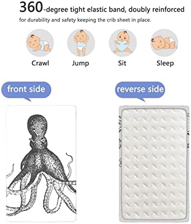 Октопод тематски опремени мини чаршафи за креветчиња, преносни мини креветчиња со меки мали деца, вграден - одлично за момче или девојче соба