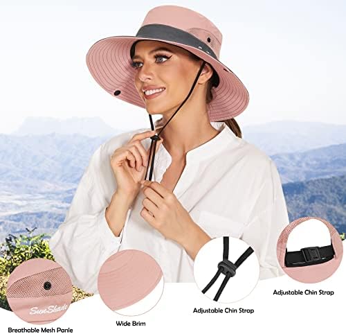 Зандо женски сончев капа со дупка за конска опашка за жени што се преклопуваат сончеви капи за жени УВ заштита Широк лето лето риболов капа