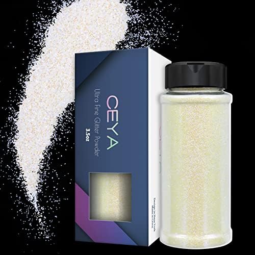 Ceya High Gloss Iridescent Ultra Fine Glitter Powder, 3,5oz/ 100g дијамантски бел сјај занаетчиски сјај 1/128 ”0,008” 0,2мм за епоксидна