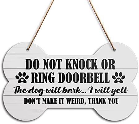 Знак за украси за кучиња, не тропајте го кучето ќе лае, знак за предупредување за кучиња за домашна влезна врата од дрво, виси wallид декор,