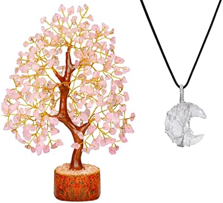 Модаади Фенг Шуи дрво, кристали од роза кварц - декор на кристална соба, дрво камења - камења и кристали, приврзоци од месечина, чист кварц