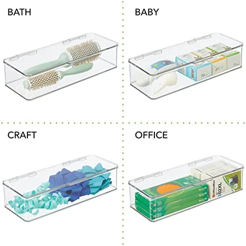 Mdesign Долга пластика за домашни канцелариски организатори за складирање на кутии со капаци со шарки за работна површина - држи пенкала, моливи,