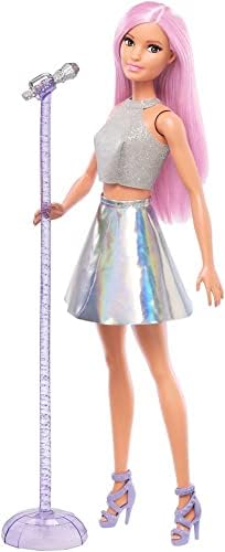 Барби Поп Ѕвезда Модна Кукла Со Розова Коса &засилувач; Кафени Очи, Иридентни Здолниште &засилувач; Микрофон Додаток