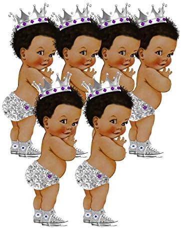 ArtPaperWonders Сребрен Принц Исечоци Афроамерикански Кралски Роденден Бебе Туш Декор
