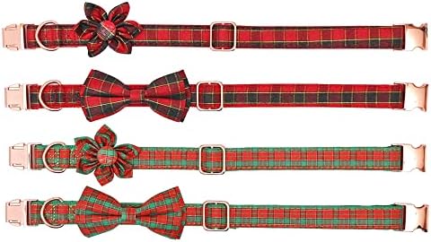 Божиќна јака за кучиња прилагодлива со симпатична лак вратоврска метална тока класичен каид миленичиња јаки за кутре мали средни