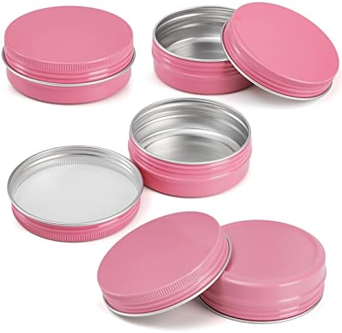 FORAINEAM 48 пакет 2 мл завртки од горе -калај лимени конзерви со бели етикети, розови алуминиумски контејнери за козметички примероци, метални