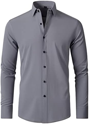 Копче за машка кошула надолу, тенок вклопуваат неелезни цврсти удобности флексибилни кошули случајни долги ракави деловни канцеларии кошула