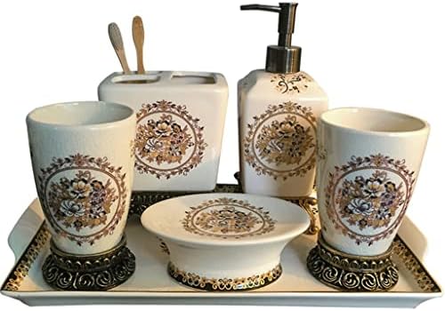 Керамички бања во Европски стил Ганфанрен, пет-парчиња сет четка за заби чаша бања сет за заби за четкичка за заби
