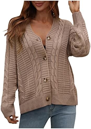 Женски џемпери за пулвер есен и зимско копче цврста боја плетена кардиган џемпери со џемпери со долг ракав