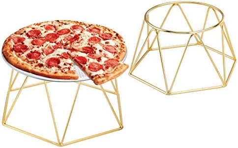 Мигифт месинг позлатена метална табела за пица, кревач за пица, ресторан за пица, штанд за сервери, чинија, сет од 2 - рачно изработени