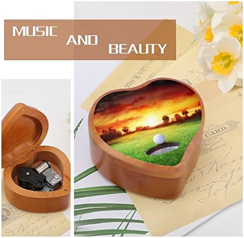 Зајдисонце топка во дупка - Голф часовникот музички кутија гроздобер дрвена музичка кутија во форма на срцеви кутии подароци