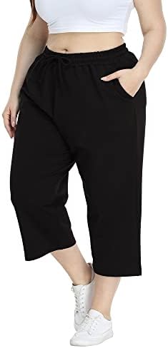 Women'sенски плус големина Каприс Обични летни јога панталони меки панталони за култури салон за џемпери со џебови