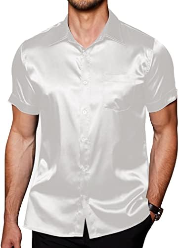 Летни кошули со коофанди летни кошули со кратки ракави свилени сатенски џакард кошули случајно копче надолу од плажа кошула