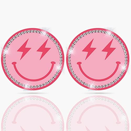 Држач за купови за автомобили Акија 2 пакет симпатична розова насмеана лице, кристал ринестон силиконски нов автомобилски додатоци