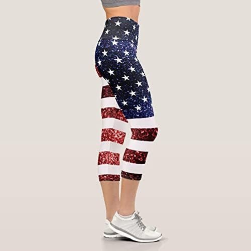 Американско знаме 4 -ти јули женски хеланки со висока половината на независноста панталони беспрекорни хеланки со целосна должина