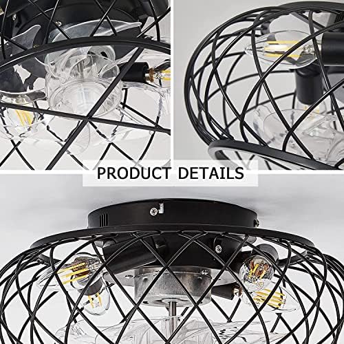 Ljxiioo caged тавански вентилатори со светла Далечински управувач 3 брзини со низок профил, без низок профил, без беловичен вентилатор за