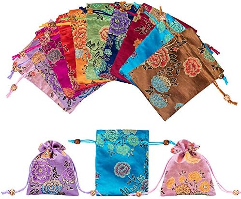 PH Pandahall 9 Боја Сатен Подарок Кеси, 5.5 x4. 3 Божур Свадба Фаворизира Торбичка Врвка Торби Паричка Чанта Подарок Торба Доаѓањето