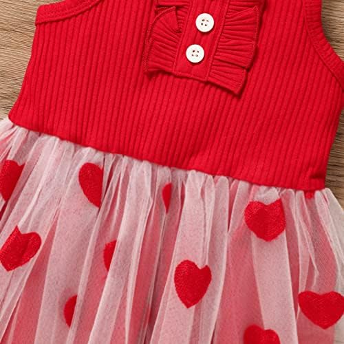 Детско девојче девојче Денот на вineубените облека Детска ракав каиш плетен фустан Loveубов срце Печати принцеза Меш Тул Туту фустан