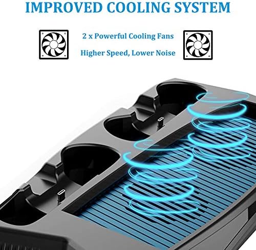 Штанд за полнење на Connyam со вентилатор за ладење за PS5 Ultra HD конзола и PS5 Digital Edition, станица за полнење на контролорот DualSense