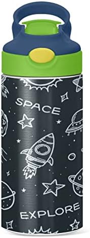 Kigai Rocket Planet Детска шише со вода со слама капаче, изолиран нерѓосувачки челик за еднократна употреба за мали деца, девојчиња, момчиња, БПА бесплатен и доказ за протек?