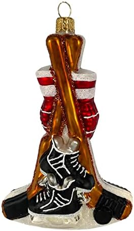 Врвен врв Трговија со црвена хокејска опрема Полска разнесена стакло што виси украс за новогодишна елка 5 инчи