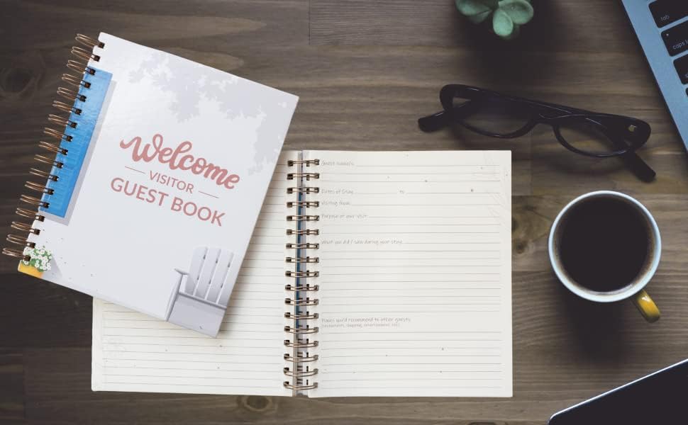 Книга за гости за посетители Спирала добредојде на хард -столб за најавување за изнајмување на одмор, Airbnb, кревет и појадок,