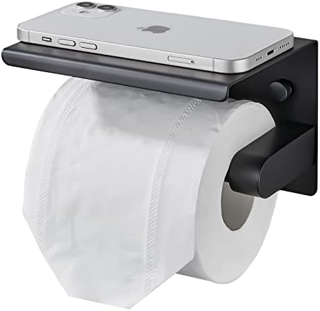 Држач за тоалетна хартија за бања Плусен со полица, не'рѓосувачки челик Двоен ролна држач за тоалетно ткиво, монтиран за складирање
