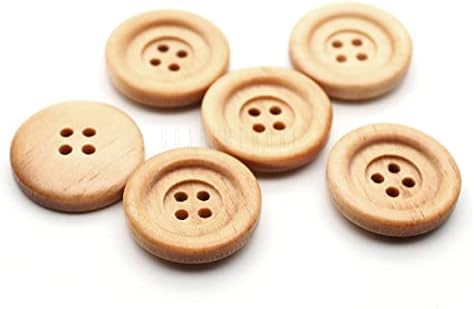 Занаетчиски дрвени копчиња 4 дупки тркалезно дрво за дрво за шиење на облека DIY занаети B739